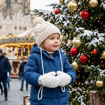 Arbre de Noël avec moufle bébé hiver polaire blanc