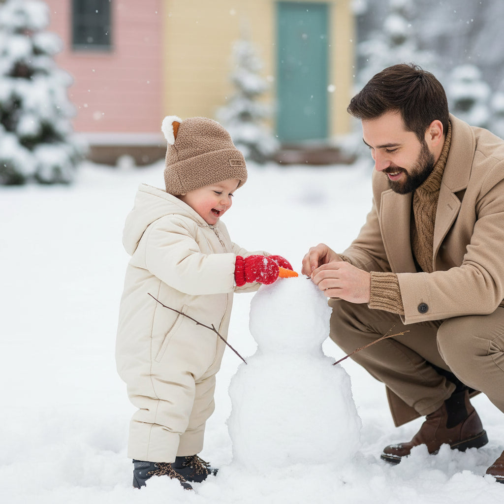 Enfant fait bonhomme de neige avec Bonnet bébé ourson mini
