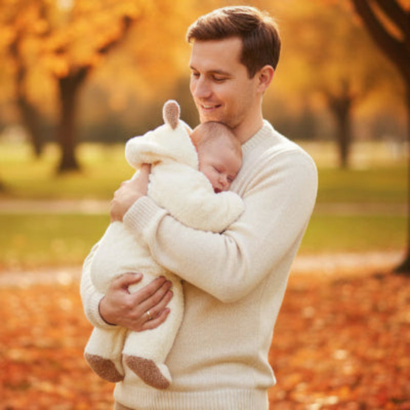 Père et poupon avec combinaison hiver pour bebe petit ange blanc