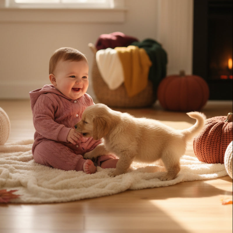 Poupon et chiot avec combinaison bebe lapin douillet rose