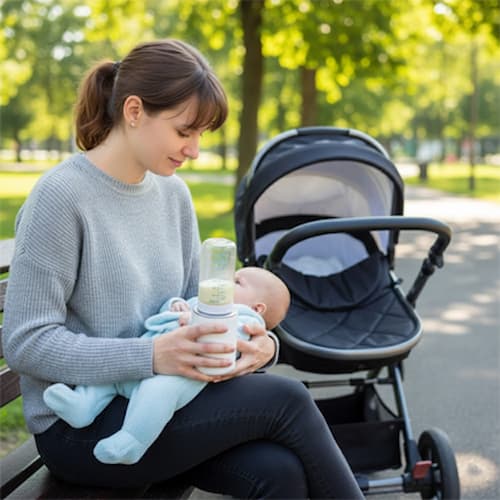 Sortie dans poussette avec chauffe biberon bebe intelligent
