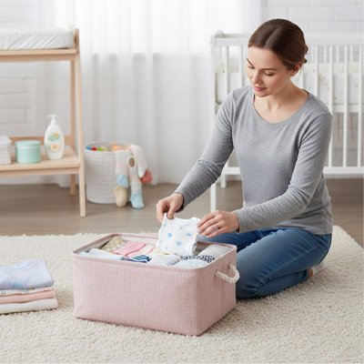 Panier rangement bébé fibre naturelle rose