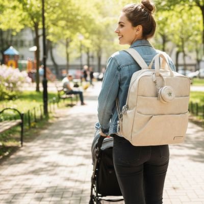 Sac a langer a dos convertible beige
