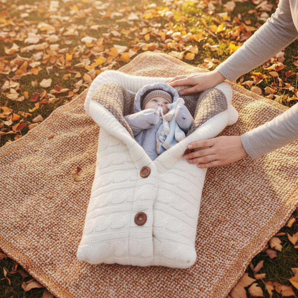 bébé dans lange d'emmaillotage thermique plus  blanc