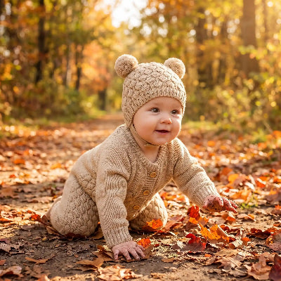 Bébé 4 pattes avec combinaison chaude bebe cocon cozy beige.