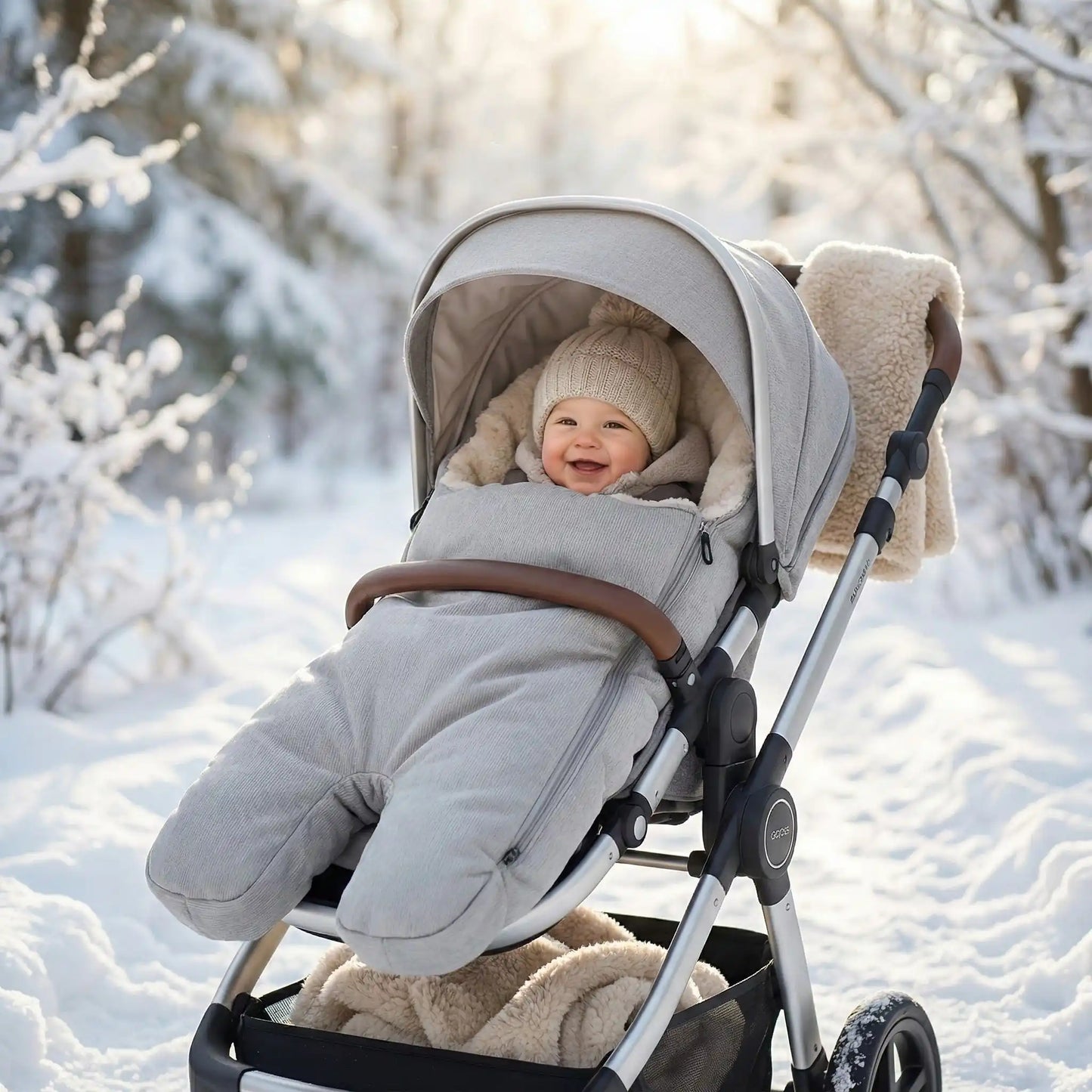 Chancelière poussette canne cosy winter grise