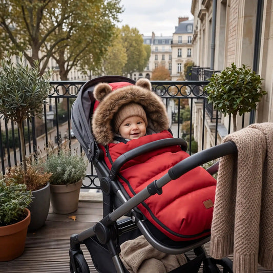 Chancelière universelle polaire rouge sur balcon
