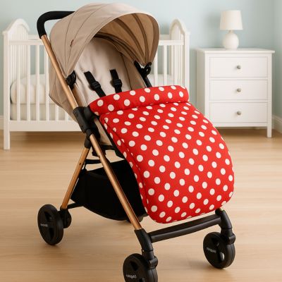 Couvre-jambe-poussette-ultra-confort-rouge-à-pois-blanc