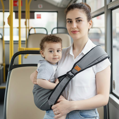 Echarpe de portage evolutif dans autobus