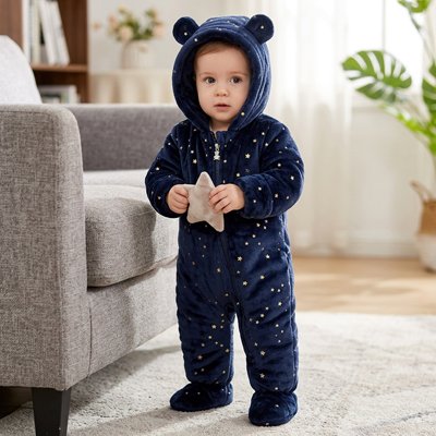 Enfant debout avec bebe combinaison polaire bleu marine