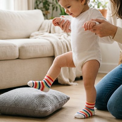 Enfant grimpe avec chaussettes bebe colori arc-en-ciel