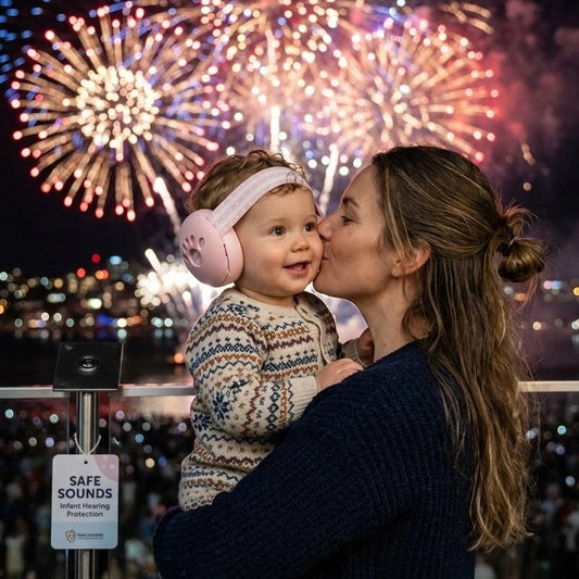 Feu d'artifice avec casque anti-bruit bébé stretch