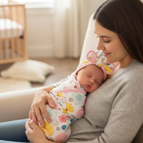 Lange d'emmaillotage bébé boucle d'or motif fleurs
