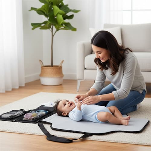 Matelas à langer nomade rangements multiples couleur noir