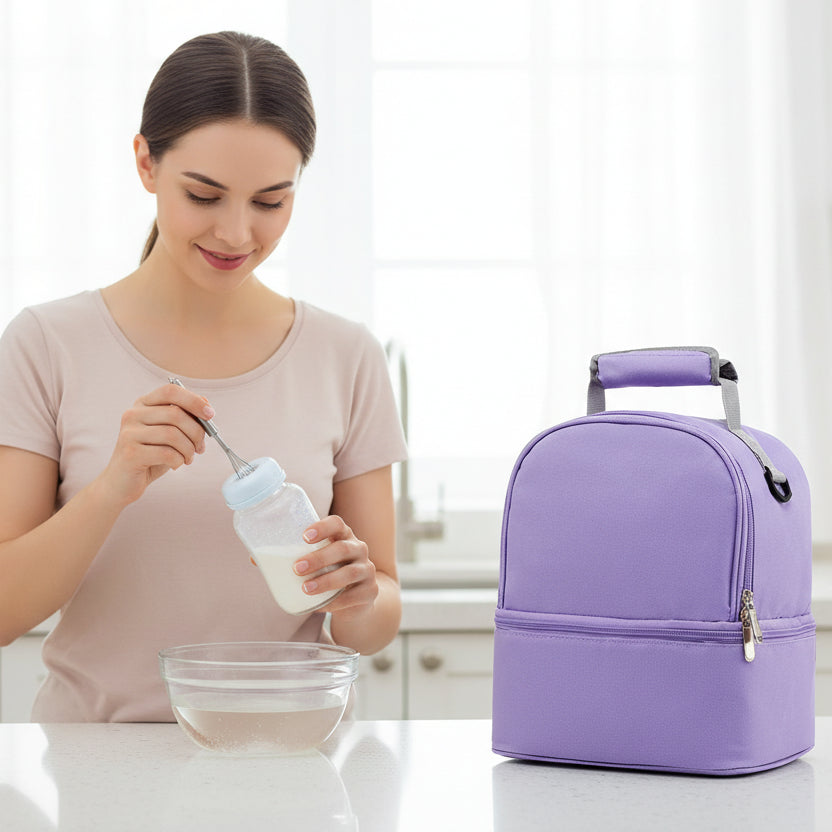 Mère avec sac isotherme biberon spacieux mauve