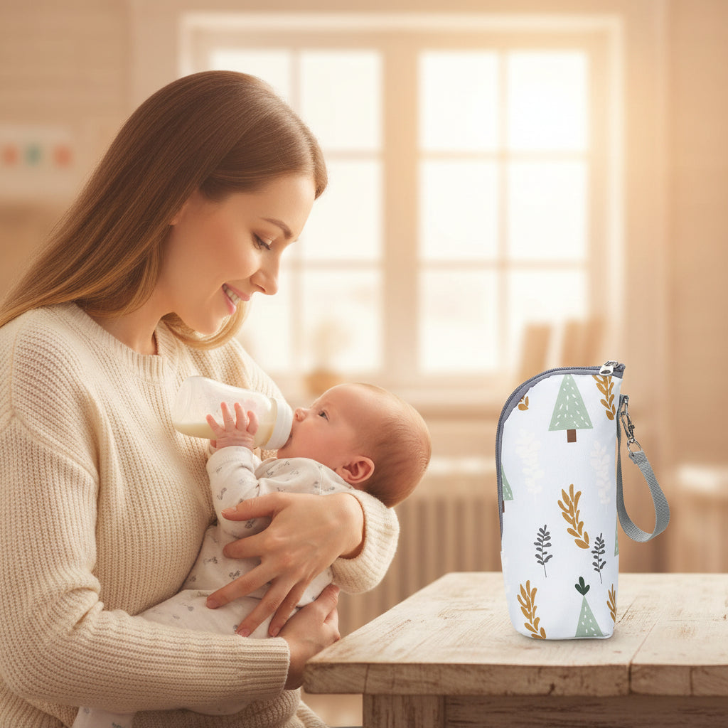 Mère donne biberon à bébé à côté de sac isotherme biberon ultra-léger