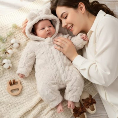 Mère et bébé détendus avec combinaison hiver pour bebe polaire