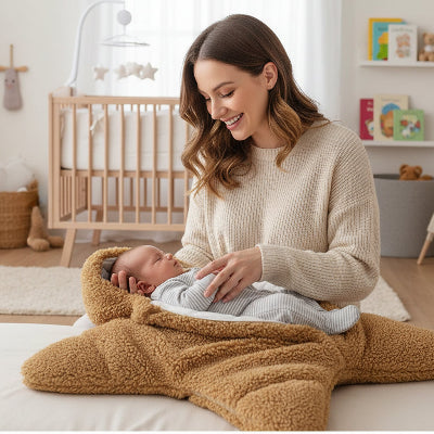 Mère insère bébé dans combinaison polaire pour bébé coucou