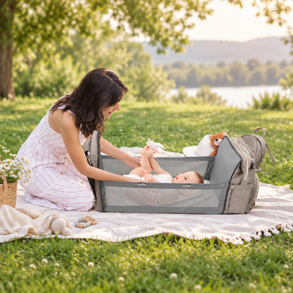 Mère joue enfant sac à dos à langer ergonomique gris