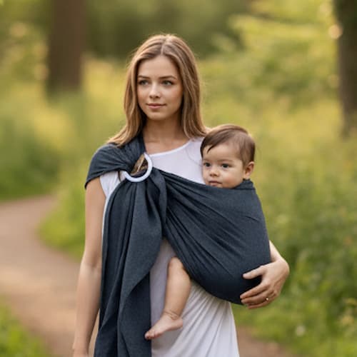 Mère marche avec écharpe de portage bebe cocon douceur