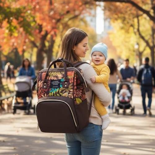 Mère porte poupon avec sac a dos maman bebe marron