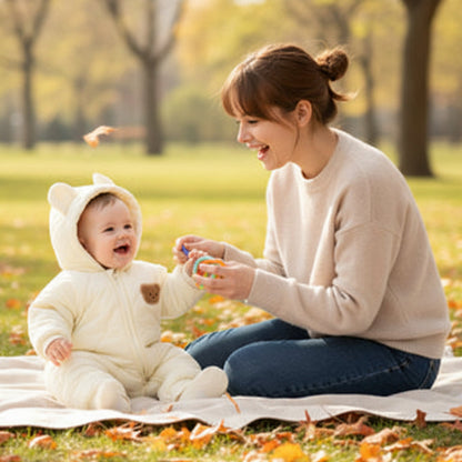 Mère et enfant au parc dans combinaison-bebe-ourson-douillet