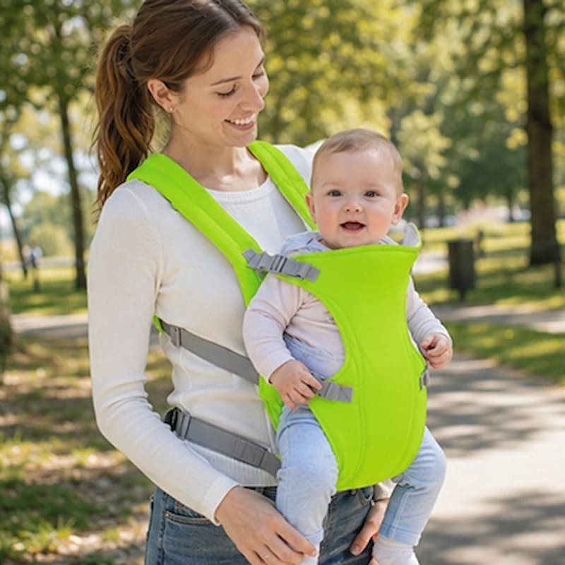 Mère et porte bébé physiologique vert