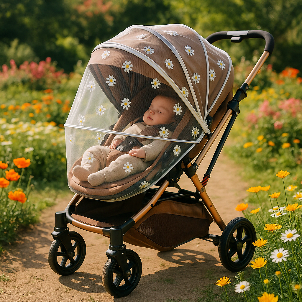 Moustiquaire-pour-poussette-fleuri-bebe-dort-dans-jardin