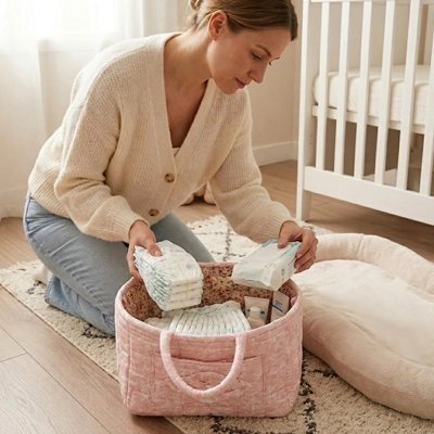 Panier de rangement bébé fleuri délicat rose
