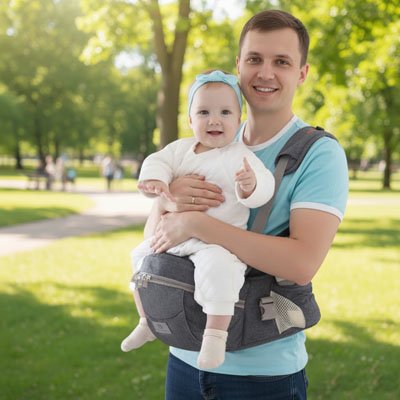 Papa et bébé sur porte-bébé hanche freedom