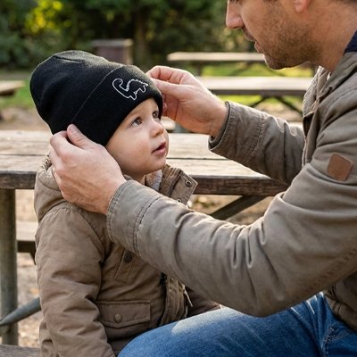 Papa met à garçon bonnet bebe hiver dinosaure