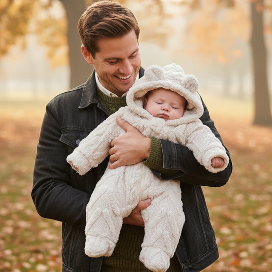 Père et poupon avec avec combinaison hiver pour bebe polaire