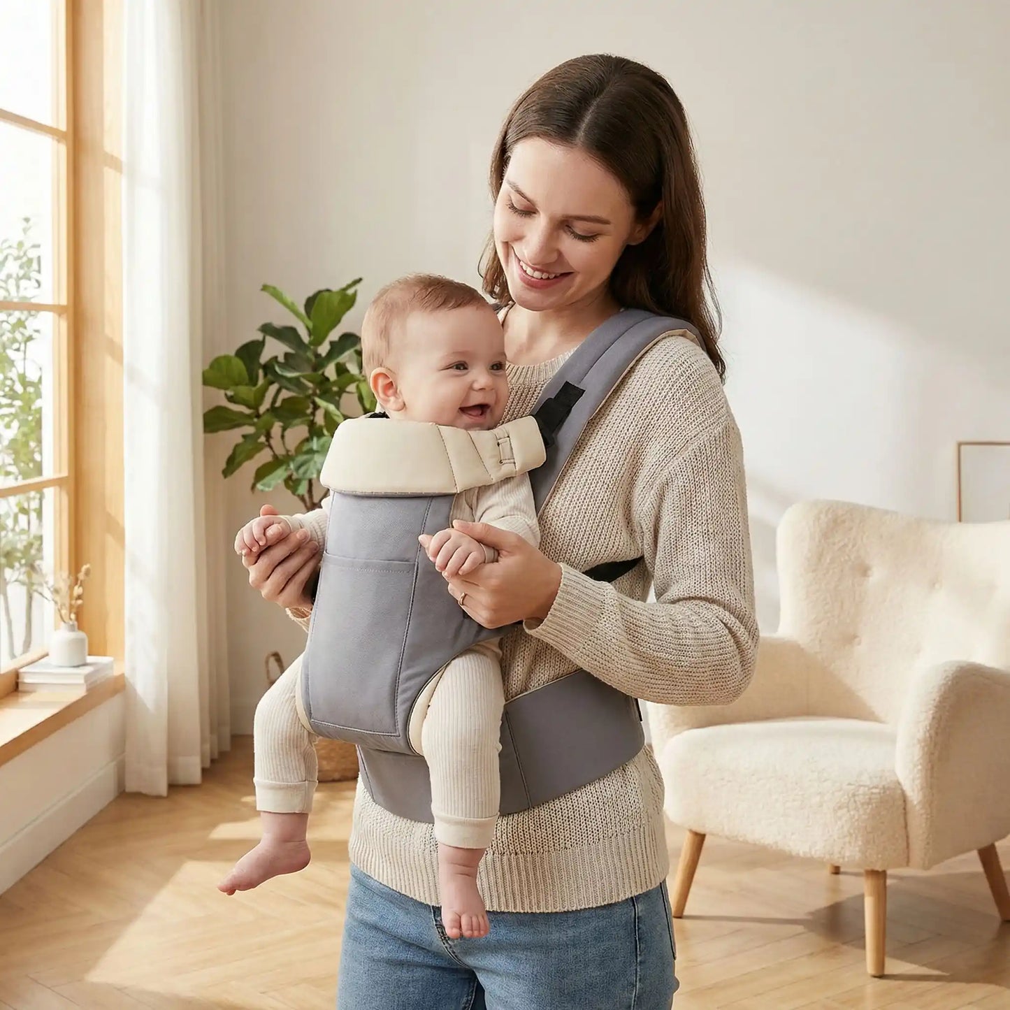 Porte bebe kangourou mobilité gris