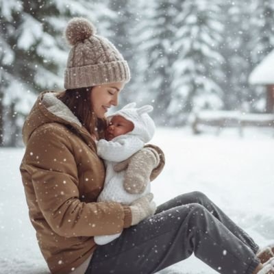 Poupon dans bras de maman avec combinaison bebe lapin douillet blanc