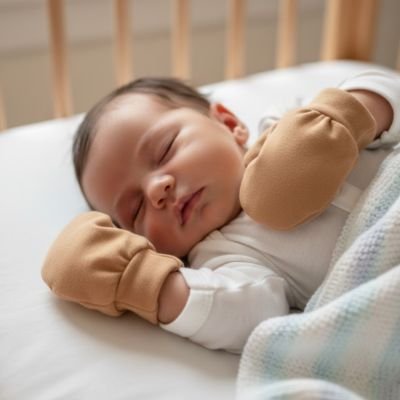 Poupon dort avec moufles bébé délicates marron