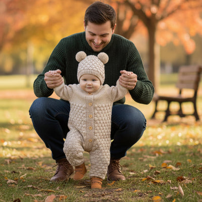 Poupon marche avec combinaison chaude bebe cocon cozy beige