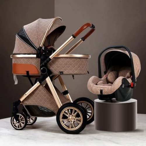 Poussette trois en un élégance couleur marron