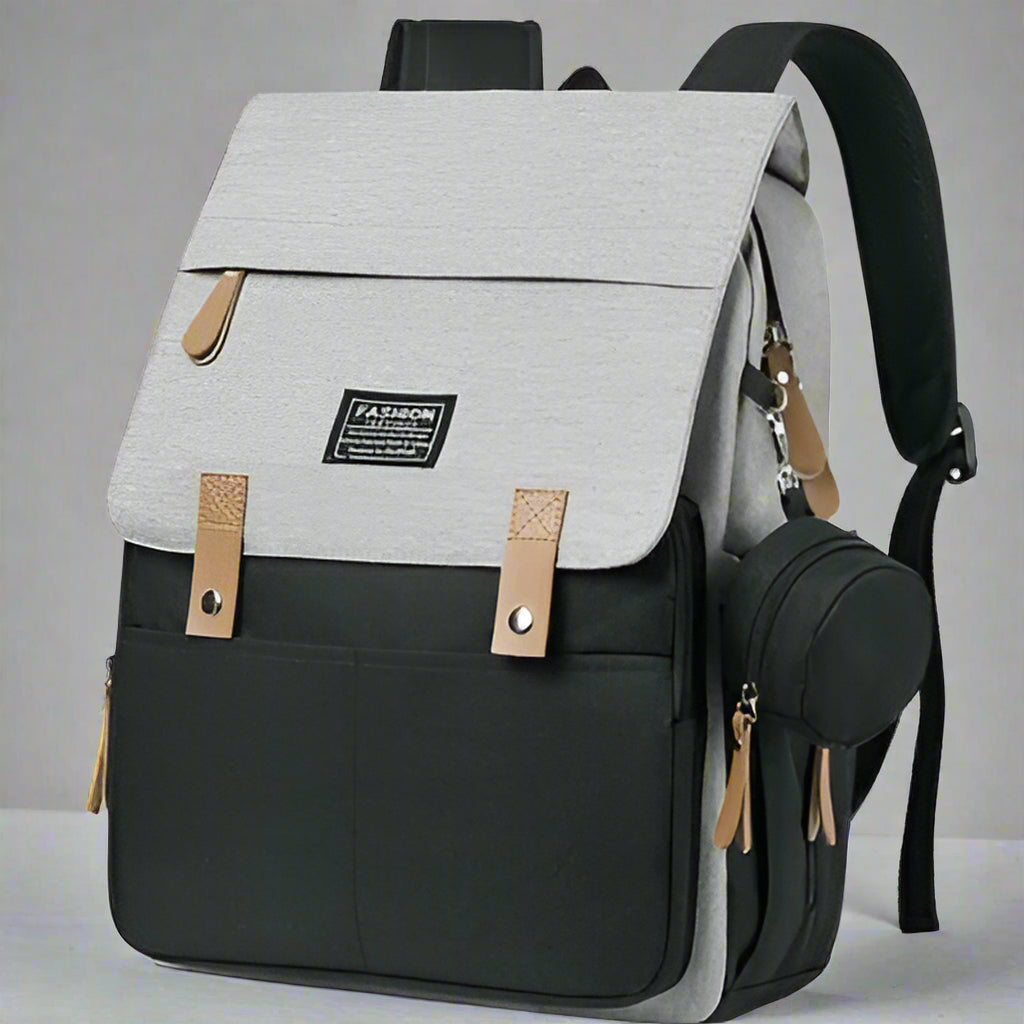 Sac-à-dos-à-langer-chic-gris-noir