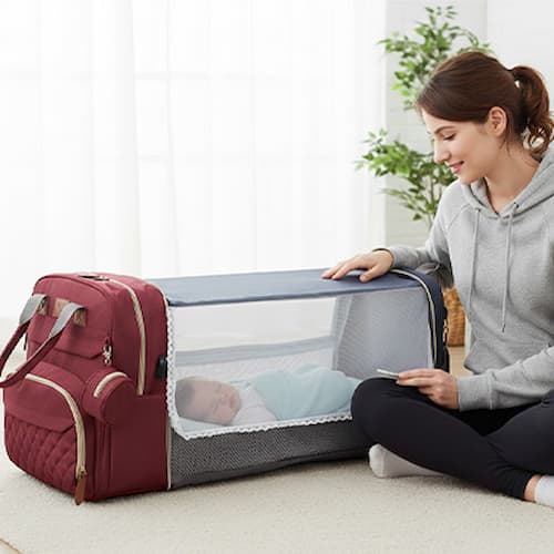 Sac a dos maman lit nomade couleur rouge