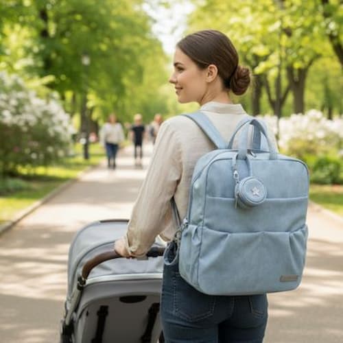 Sac a langer a dos convertible bleu