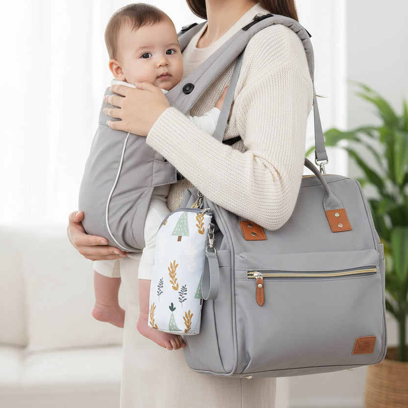 Sac isotherme biberon ultra-léger accroché sur sac à langer