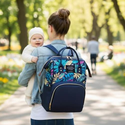 Sac à dos maman multicolore fleuri couleur bleu