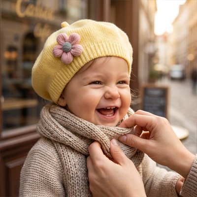 bonnet bébé fille fleuri jaune