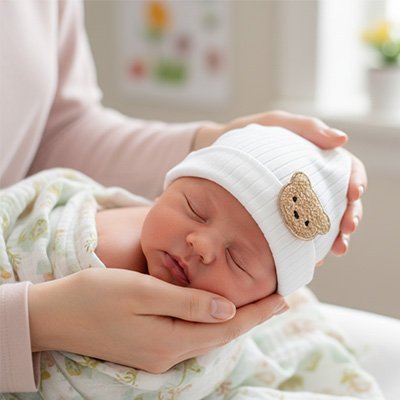 Bonnet bébé naissance tendre nounours blanc