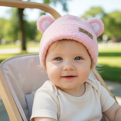 bonnet bébé ourson mini rose