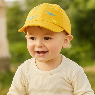 Casquette pour bebe dinosaure jaune