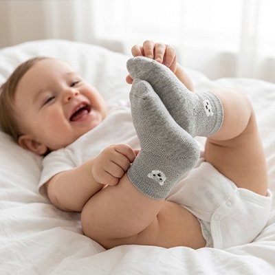 chaussettes bebe animaux tout doux gris