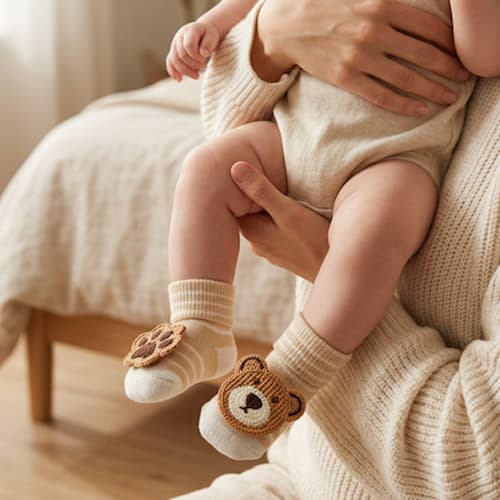 chaussettes bebe pattes d'ours couleur rayées beige