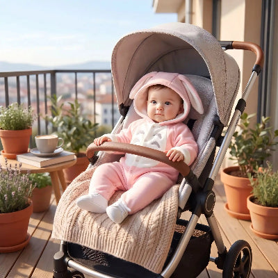 combinaison-bebe-polaire-lapereau-rose sur balcon