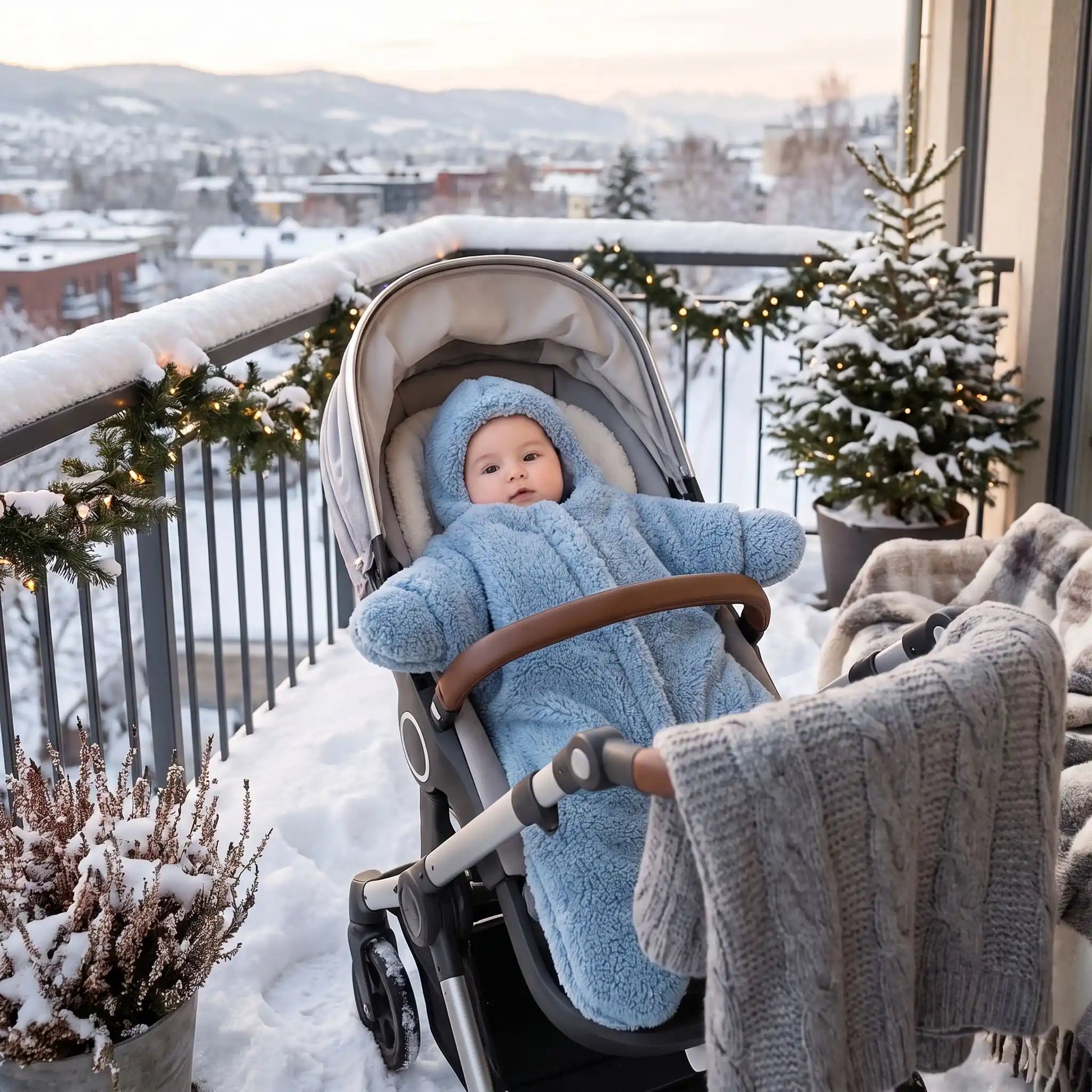 combinaison polaire pour bébé Coton Protect sur balcon